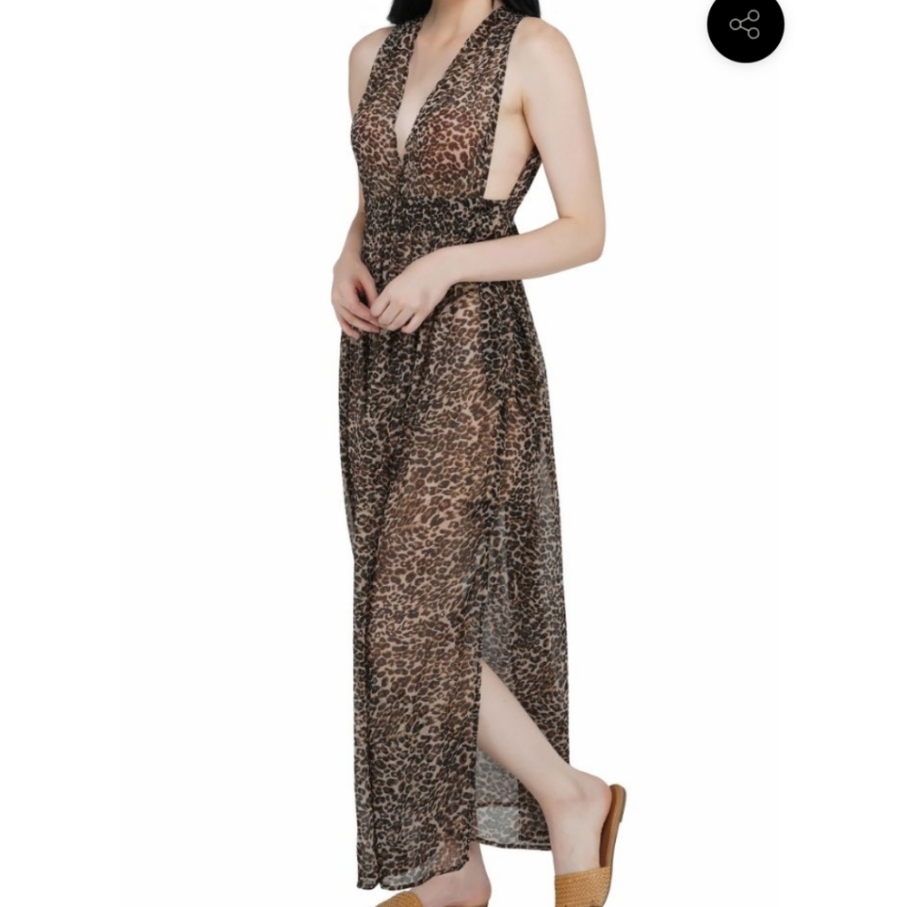 Animal Print Sheer Maxi Dress  Medium